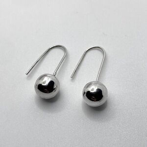 Vtg Sterling Silver Round Ball Tipped Hook Earrings / 1.3”